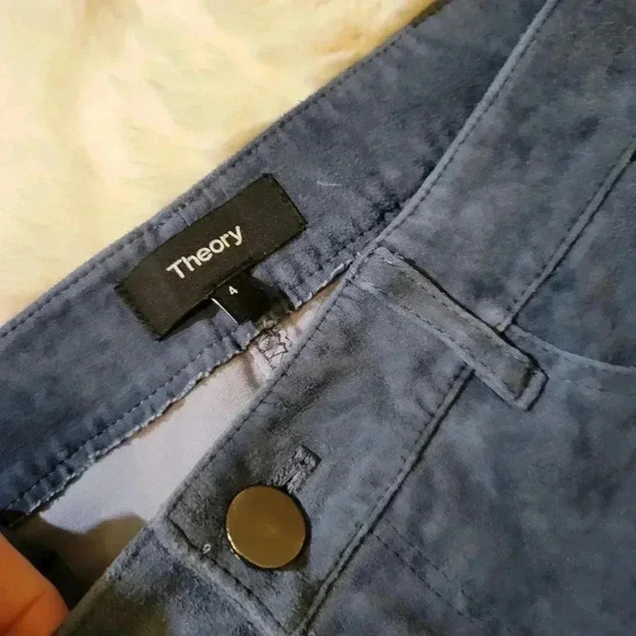 Theory Washable Stretch Genuine Suede Leather FivePocket Cropped Pants Blue Lamb - Picture 6 of 11
